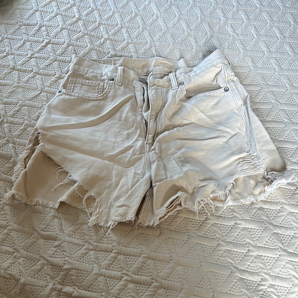 American Eagle Outfitters Cream Jean Shorts Frayed Hem